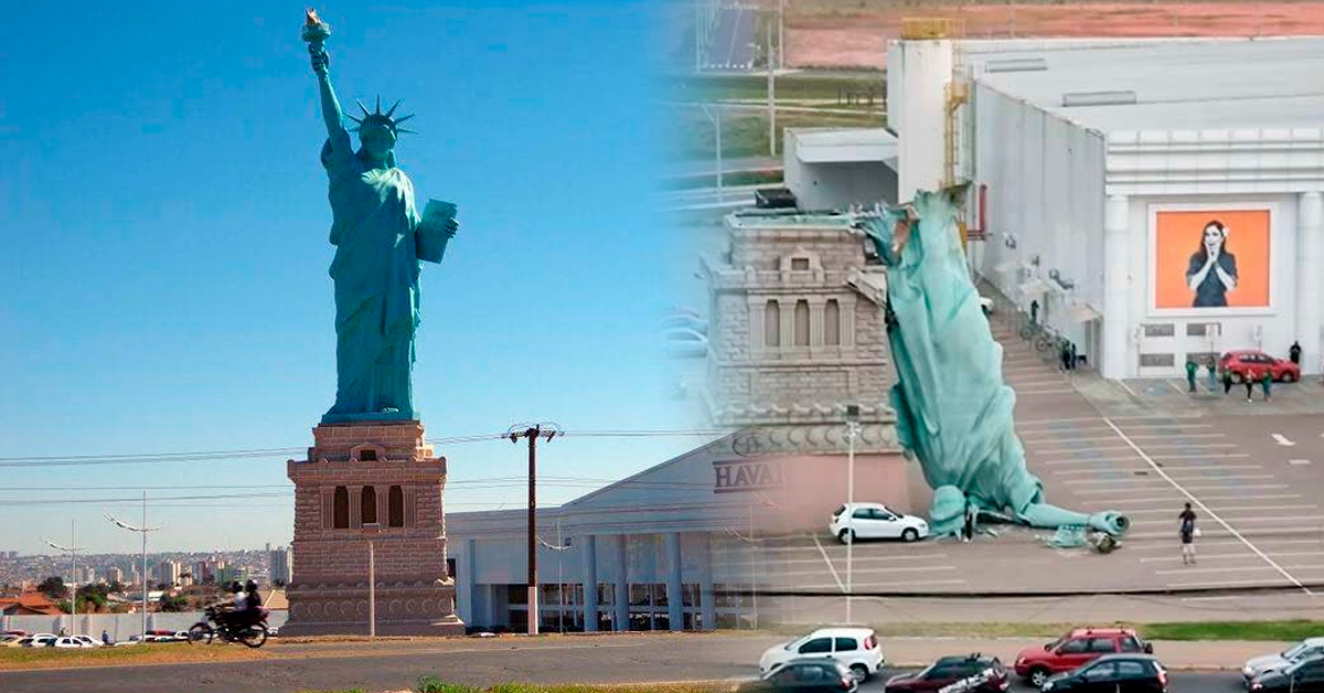 Brasil: Fuerte viento derriba una réplica de la Estatua de la Libertad y genera alarma climática