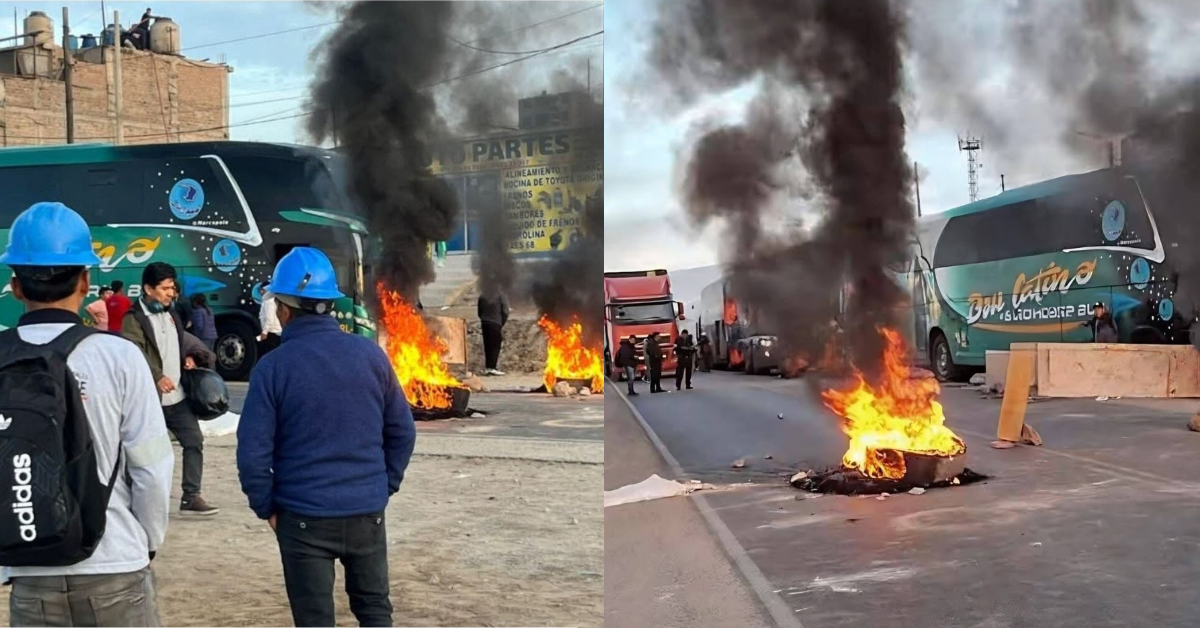 Trabajadores mineros BLOQUEAN la carretera Panamericana Sur en Arequipa por debate del Reinfo