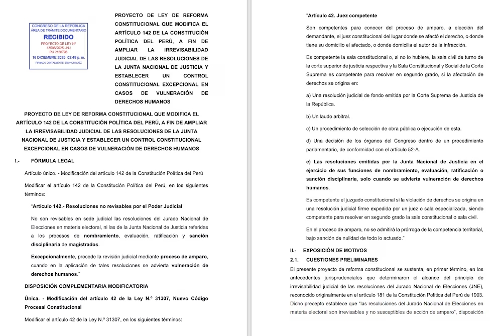 Proyecto de ley presentado por la JNJ.