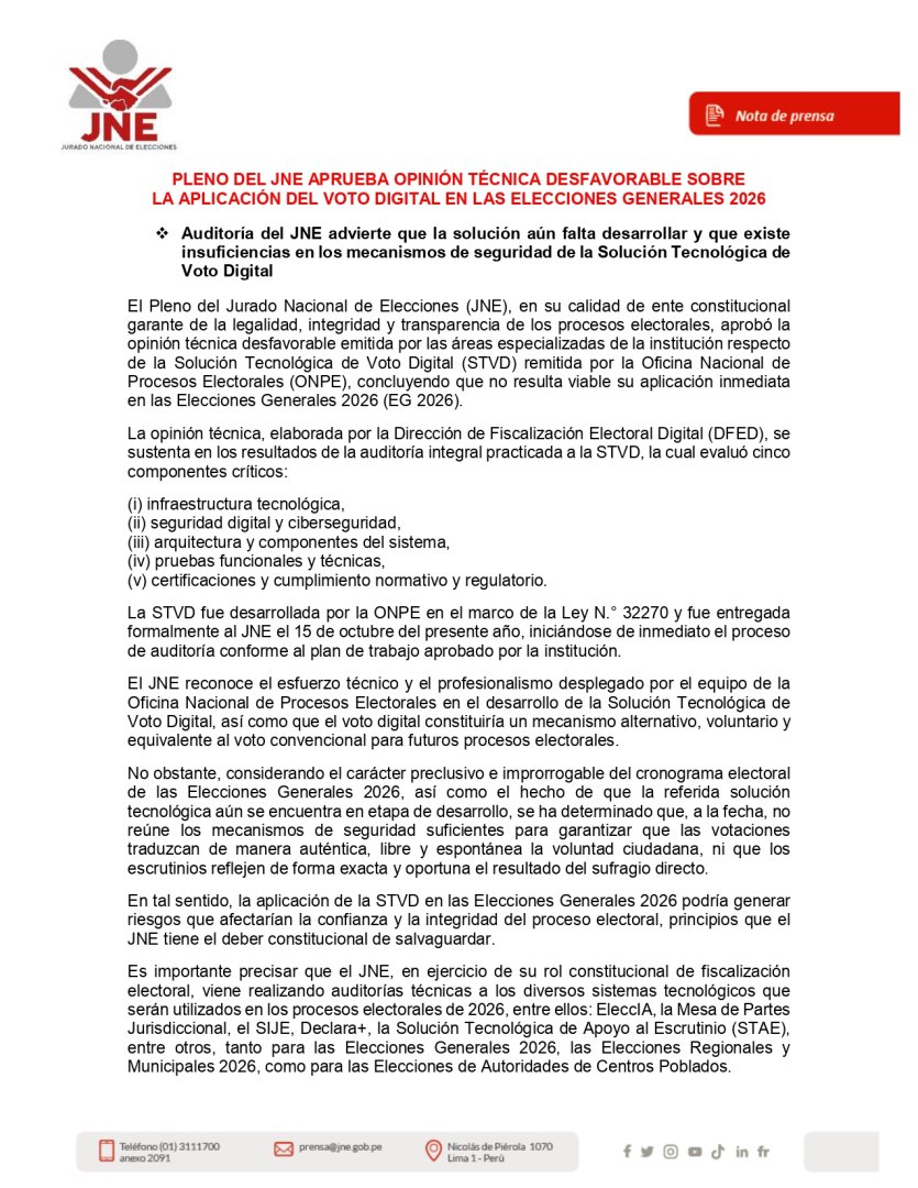 Comunicado del JNE.