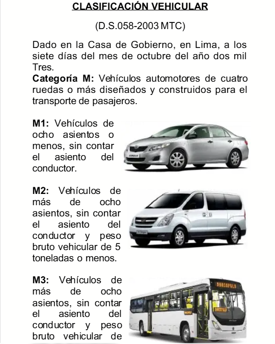 Categor�as vehiculares.