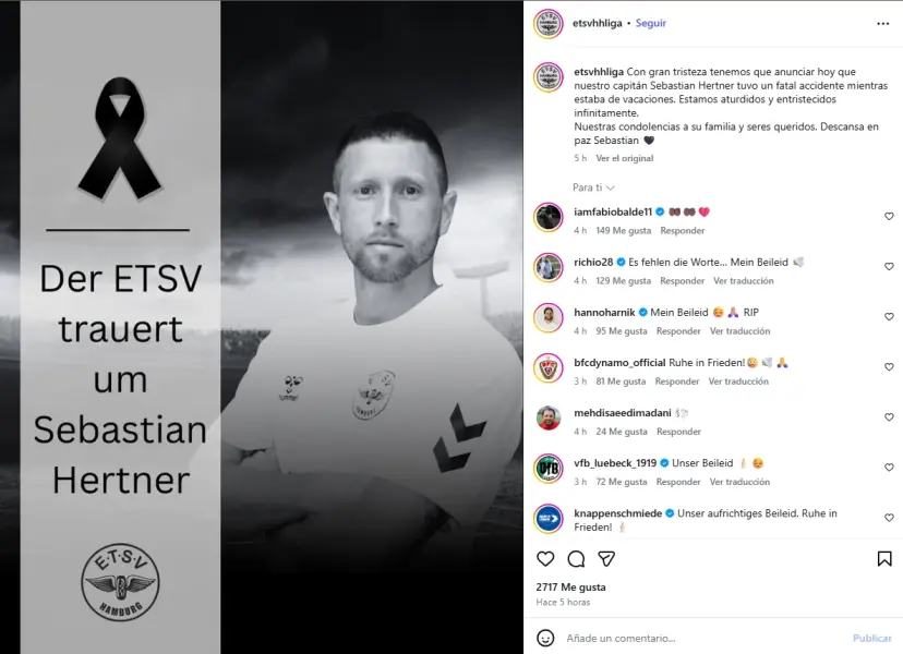 El mensaje de condolencias del ETSV Hamburgo