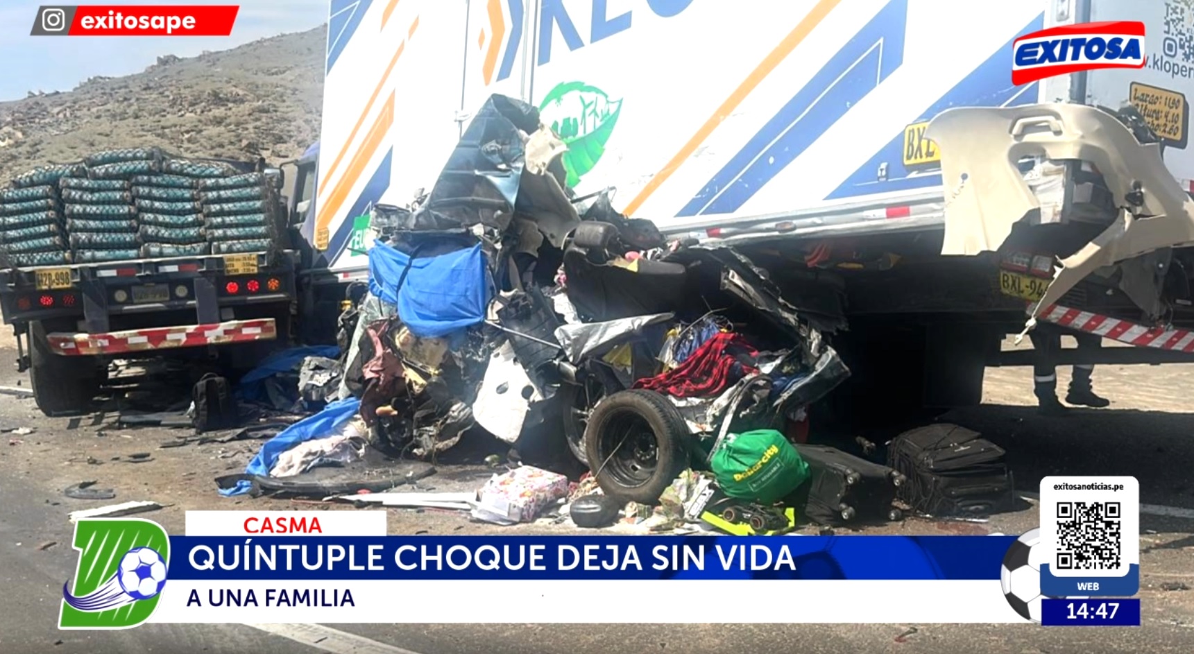 Minivan atrapada en accidente en Casma donde viajaba una familia.