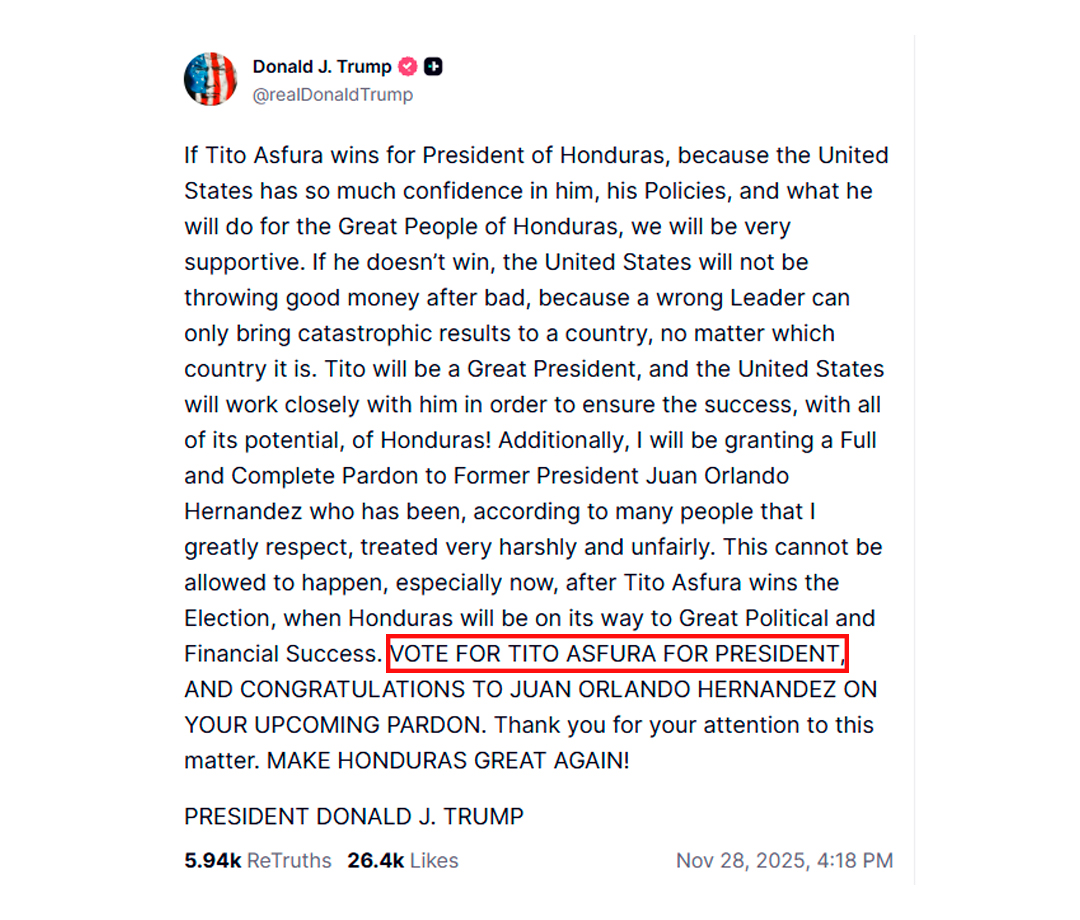 Llamado de Donald Trump a votar por Asfura.