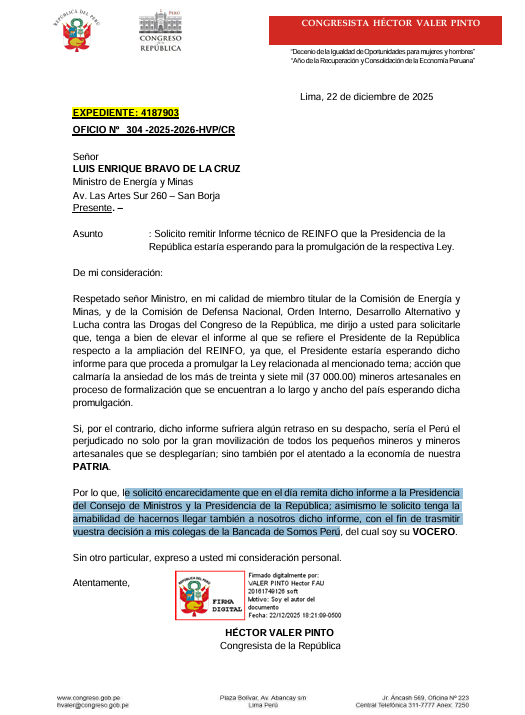 Oficio enviado al Minem