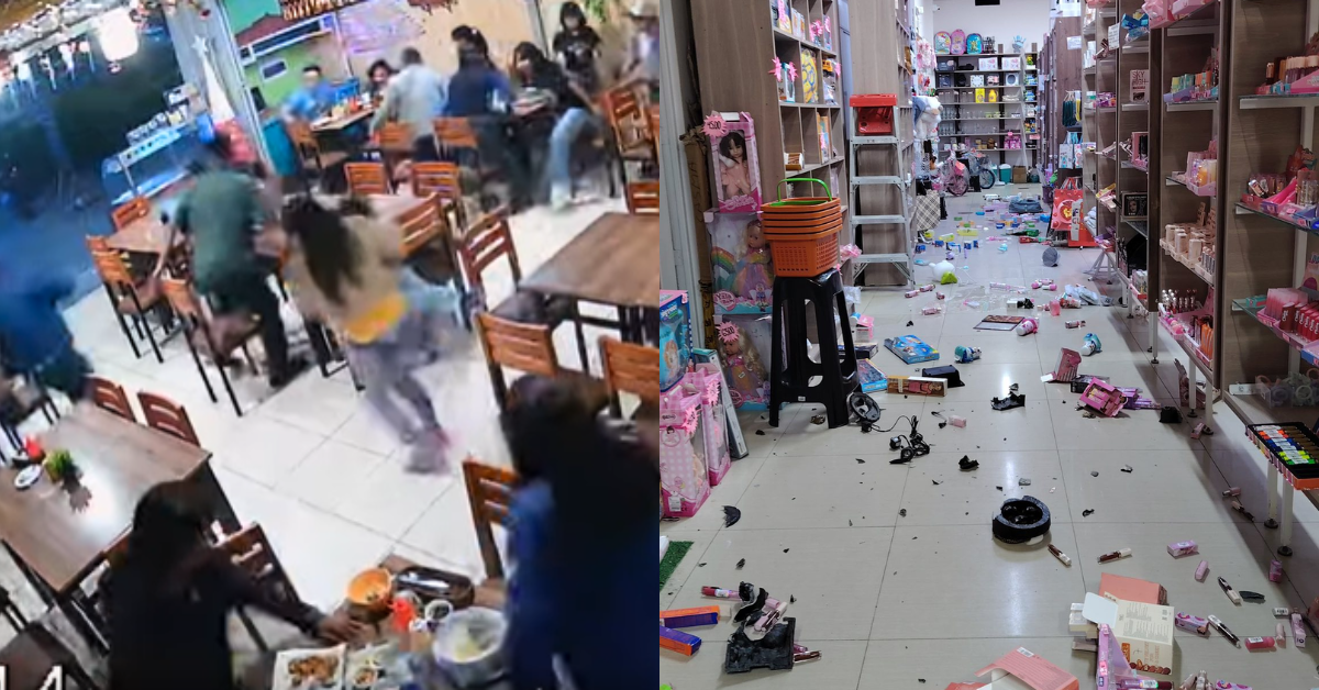 Mercader�a termin� esparcida en el suelo producto del violento sismo.