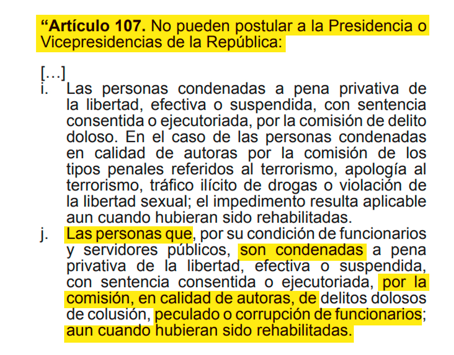 Ley Org�nica de Elecciones, art�culo 107.