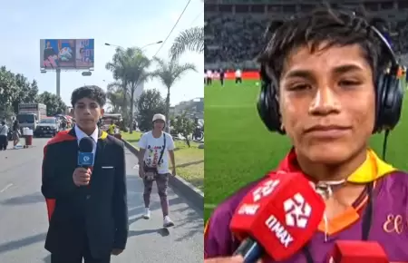 'Pol Deportes' pas de narrar en un cerro al Estadio Nacional de Lima.