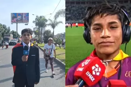 'Pol Deportes' pas de narrar en un cerro al Estadio Nacional de Lima.