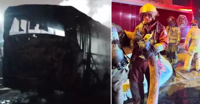 Ate: Incendio en cochera deja ms de 15 buses de transporte pblico calcinados