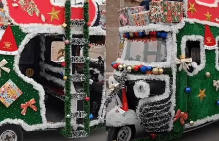 Mototaxi causa furor con su decoracin en alusin a Navidad