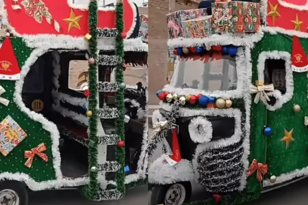 Mototaxi causa furor con su decoracin en alusin a Navidad