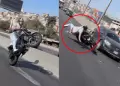 SJM: Un sujeto cae estrepitosamente en plena v�a tras realizar piruetas con su moto