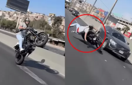 Un sujeto cae estrepitosamente en plena v�a tras realizar piruetas en su moto