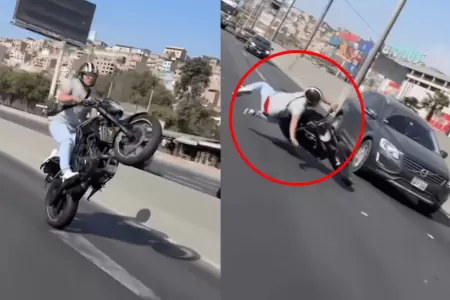 Un sujeto cae estrepitosamente en plena v�a tras realizar piruetas en su moto