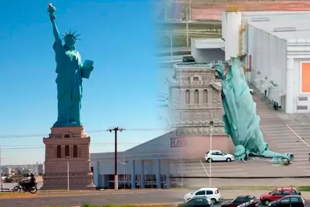 R�plica de la famosa estatua en Brasil cay� al suelo tras fuertes vientos.