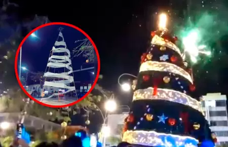 En Chiclayo, se volvi� a encender pol�mico �rbol ahora terminado y adornado en s