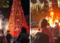 Celebraci�n casi termina en tragedia: �rbol de Navidad se incendi� tras uso de pirotecnia