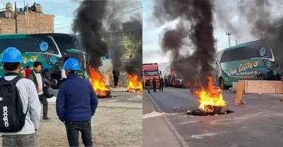 En se�al de protesta ante el debate del Reinfo en el Congreso, mineros bloquearo