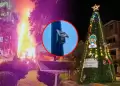 Lambayeque: �rbol navide�o es consumido por voraz incendio y reducido a cenizas tras un cortocircuito