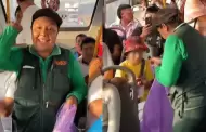 Cobradora de empresa Vipusa, a bordo de bus, sorprende con regalos a ni�os previo a Navidad