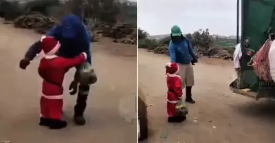 Ni�o regala panetones a trabajadores de limpieza