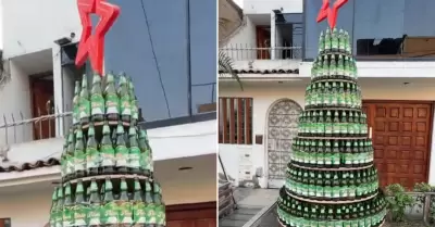 �rbol hecho con botellas de cerveza