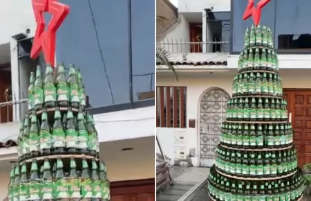 �rbol hecho con botellas de cerveza