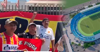 Hinchas del Atl�tico Grau protestan por paralizaci�n de obra de Estadio Grau.