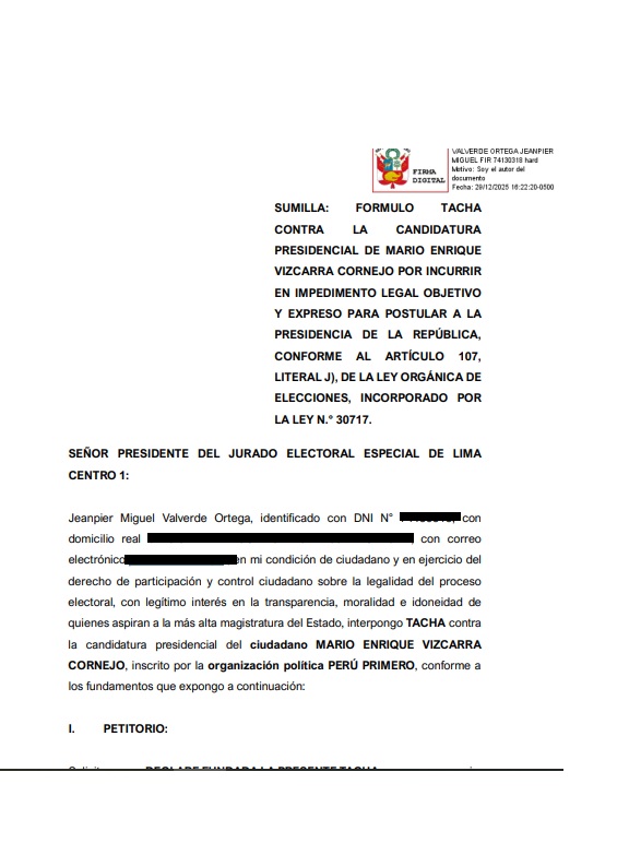 Tachas contra Mario Vizcarra.