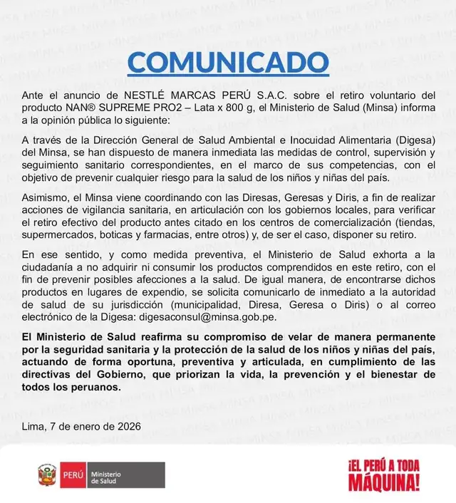 Comunicado del Minsa