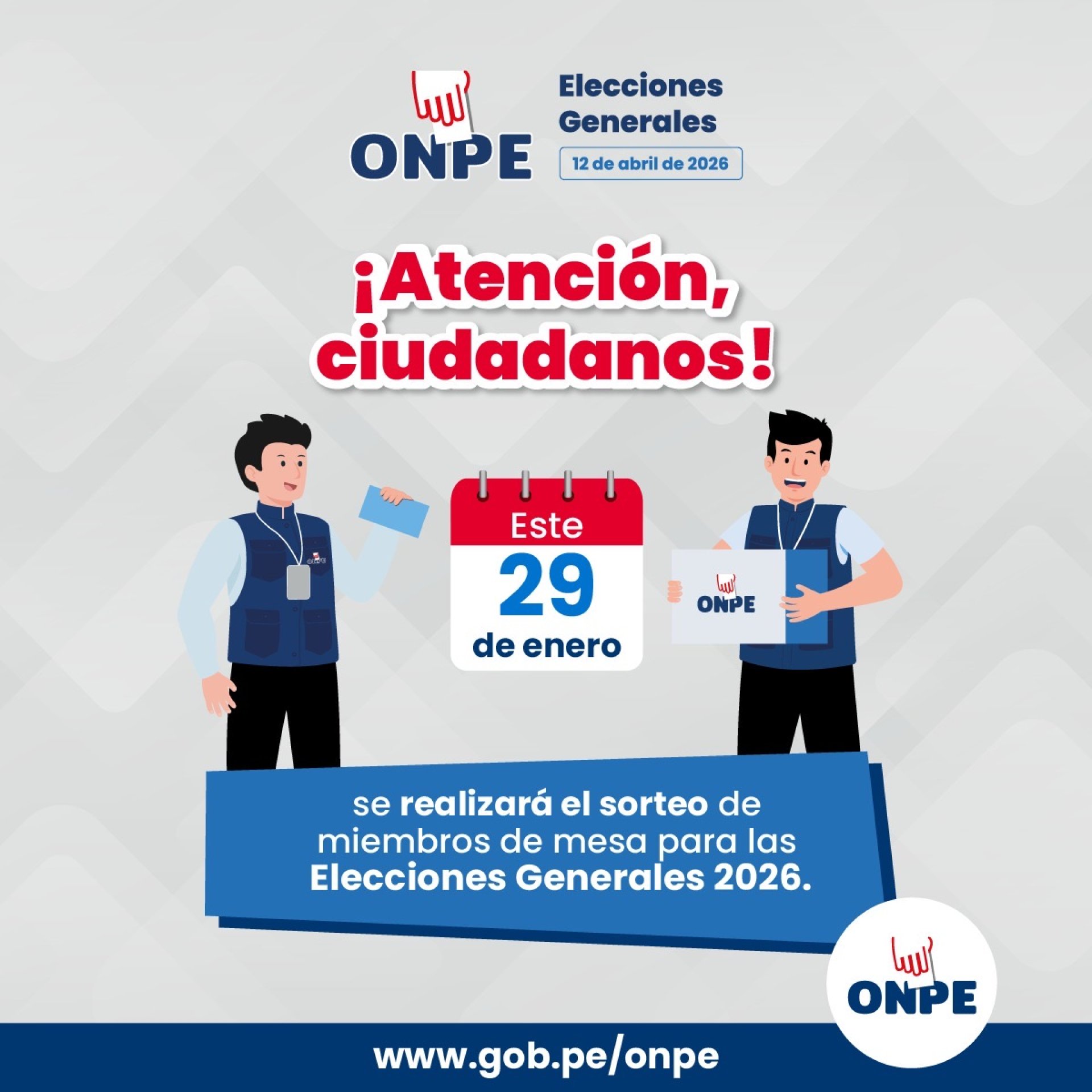 ONPE anunci� que el 29 de enero se realizar� sorteo p�blico de miembros de mesa