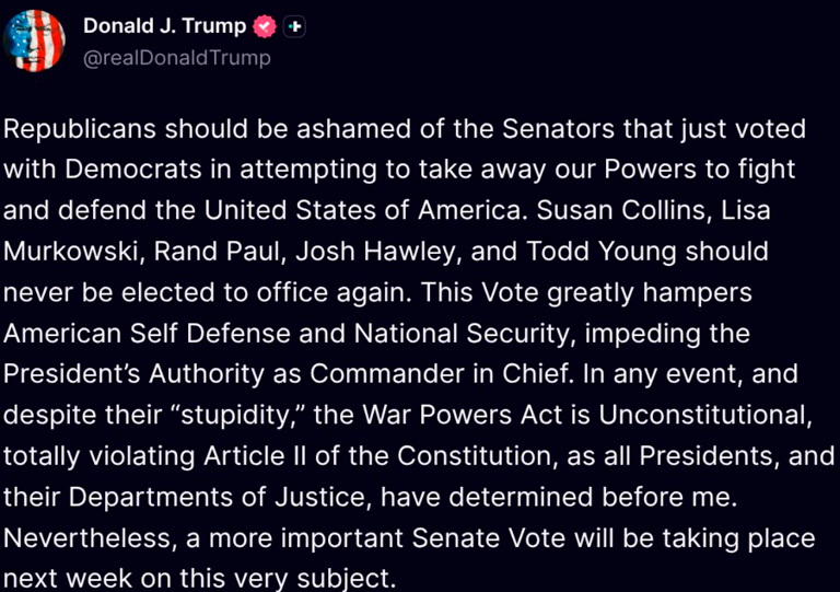 Donald Trump responde al Senado de Estados Unidos.