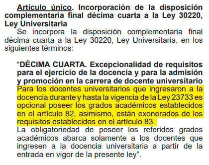 Exoneraci�n del requisito de contar con grado de Maestro o Doctor.