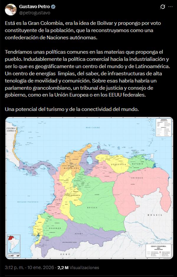 Pronunciamiento de Gustavo Petro en su cuenta de X