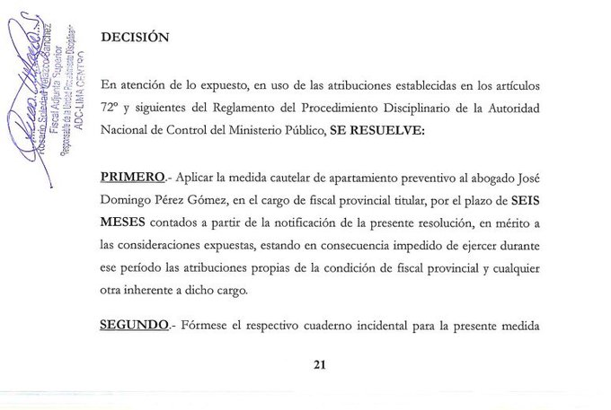 JNJ suspende por seis meses a fiscal Jos� Domingo P�rez