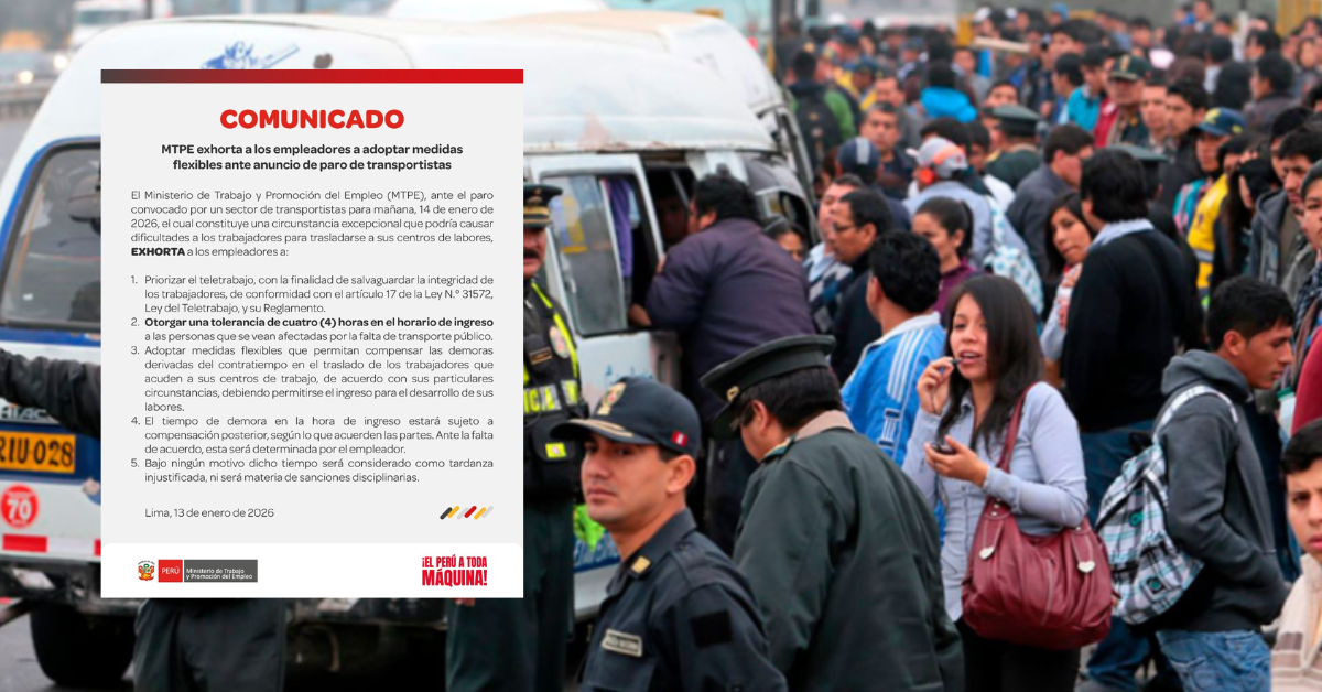 Paro del 14 de enero: Ministerio de Trabajo otorga 4 horas de tolerancia en horario de ingreso
