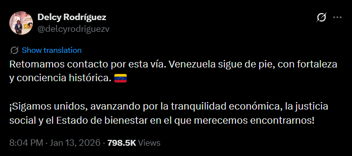 Primer tweet de Delcy Rodr�guez tras bloqueo de X