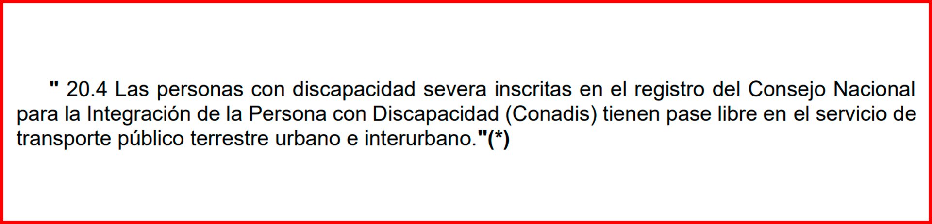 Ley actual solo exenta del pago de pasaje a la persona con discapacidad severa