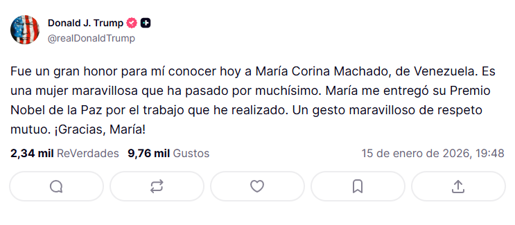 Trump se pronuncia tras reuni�n con Machado