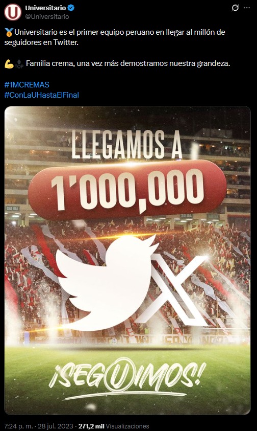 Universitario y su ca�da en X: Celebr� el mill�n de seguidores en 2023, pero hoy solo tiene 937 mil