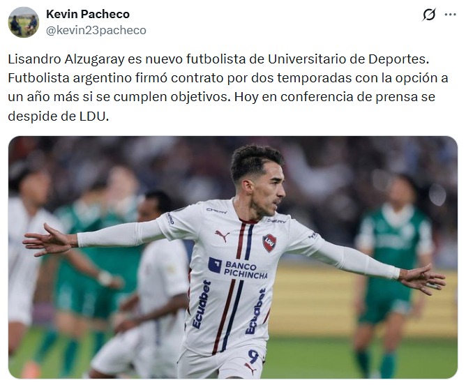 Lisandro Alzugaray será jugador de Universitario.