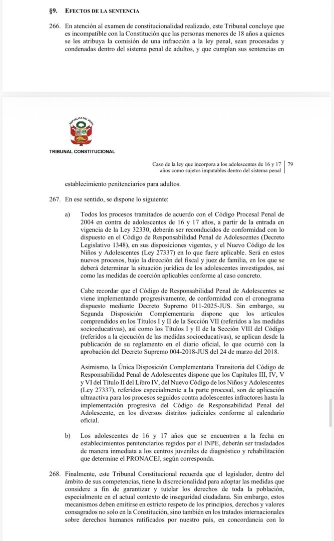 TC declara inconstitucional procesamiento de j�venes de 16 y 17 a�os al sistema penal adulto.