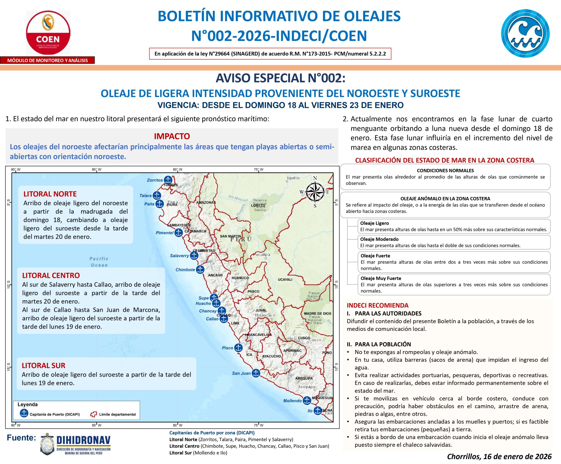 BOLET�N INFORMATIVO DE OLEAJES N�002-2026 DEL 16-01-2026