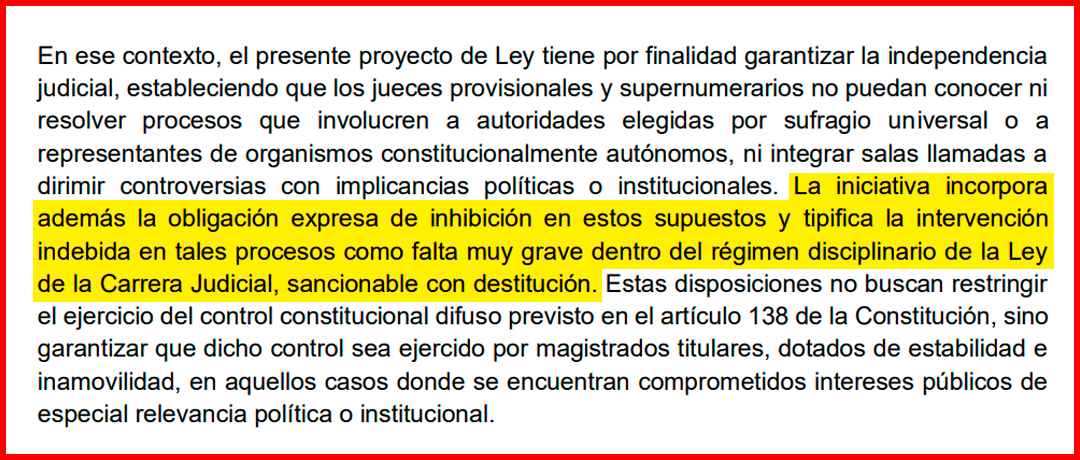 Iniciativa busca tipificar como "falta muy grave" la omisi�n de la prohibici�n, derivando en la destituci�n del juez.