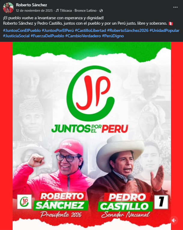 Roberto S�nchez anunciaba la candidatura de Pedro Castillo d�as antes de su condena.