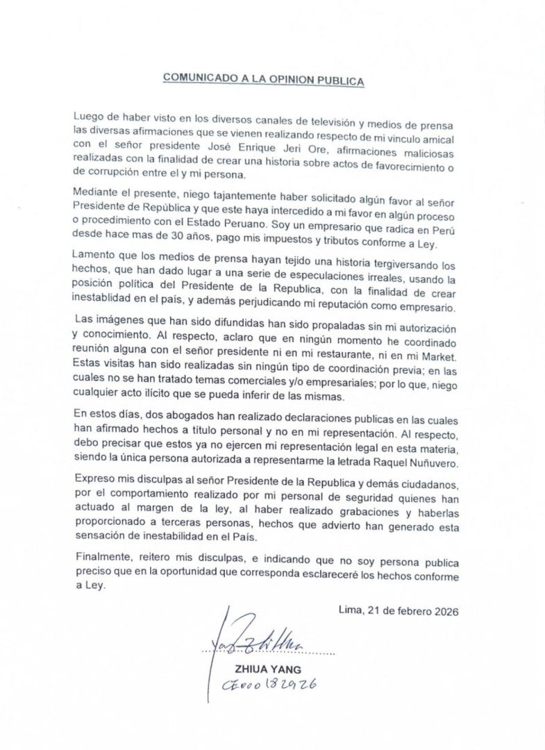 Pronunciamiento del empresario chino Zhihua Yang.