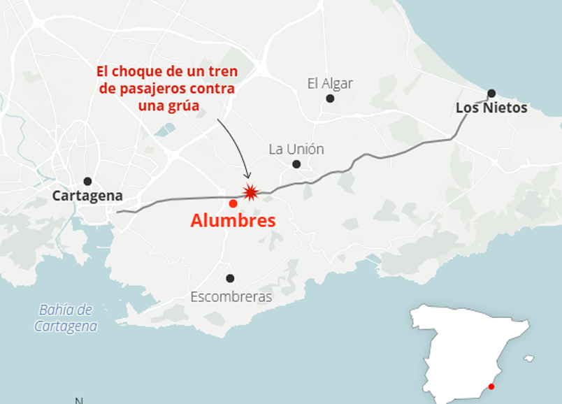 Seis heridos leves al chocar un tren contra una gr�a en Espa�a.