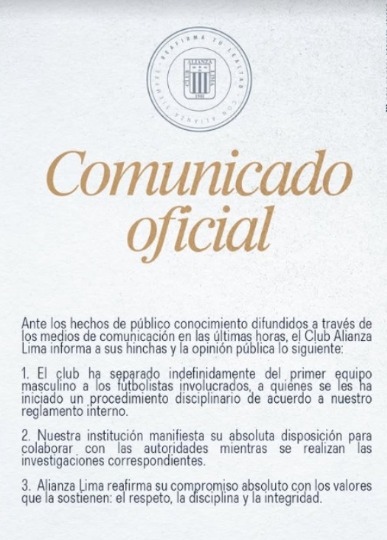 Comunicado oficial de Alianza Lima.