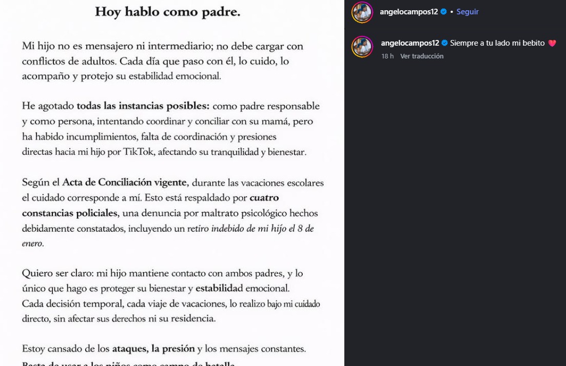 �ngelo Campos hace fuerte denuncia contra la madre de su hijo